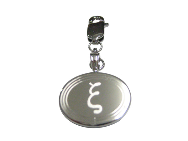 Silver Toned Etched Oval Greek Letter Xi Pendant Zipper Pull Charm