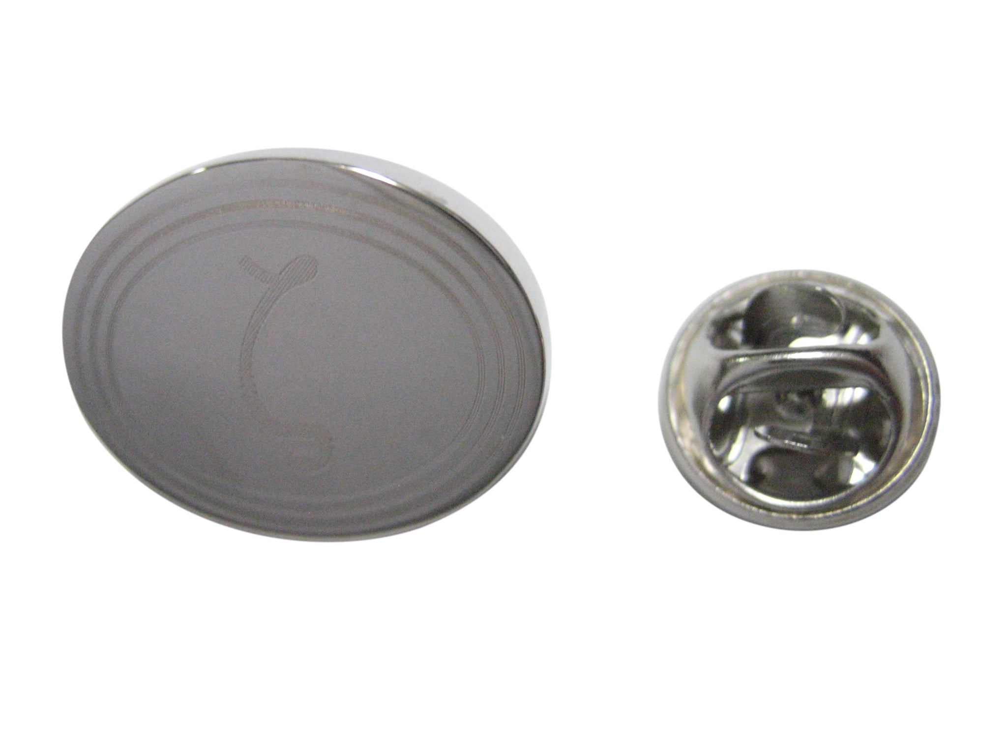 Silver Toned Etched Oval Greek Letter Zeta Lapel Pin