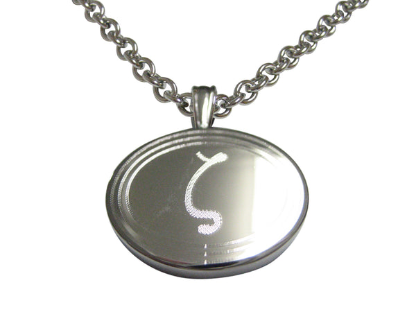 Silver Toned Etched Oval Greek Letter Zeta Pendant Necklace