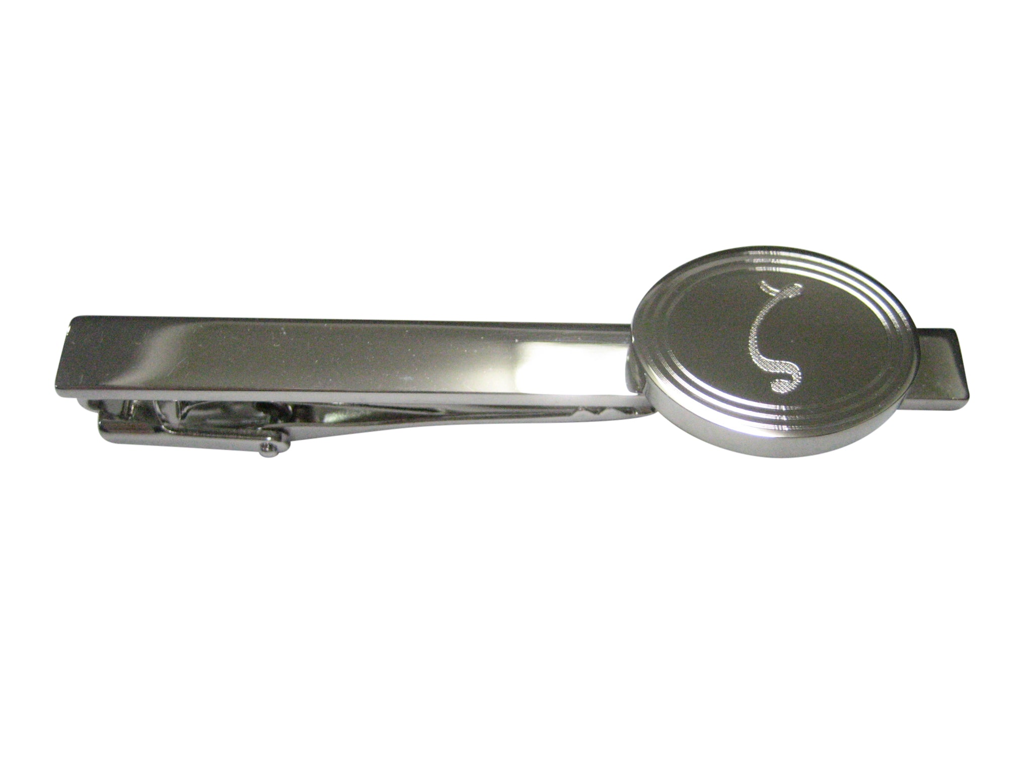 Silver Toned Etched Oval Greek Letter Zeta Pendant Tie Clip