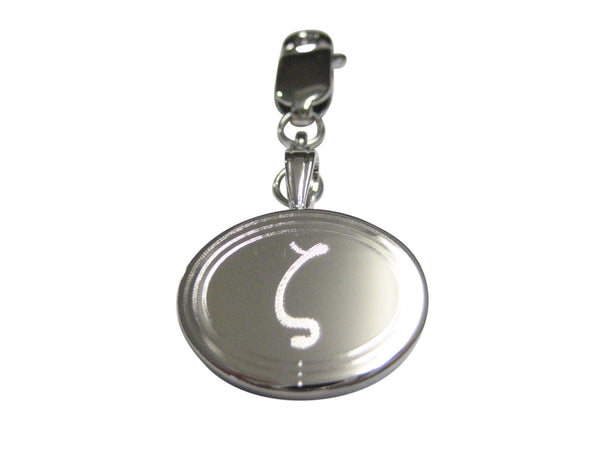 Silver Toned Etched Oval Greek Letter Zeta Pendant Zipper Pull Charm