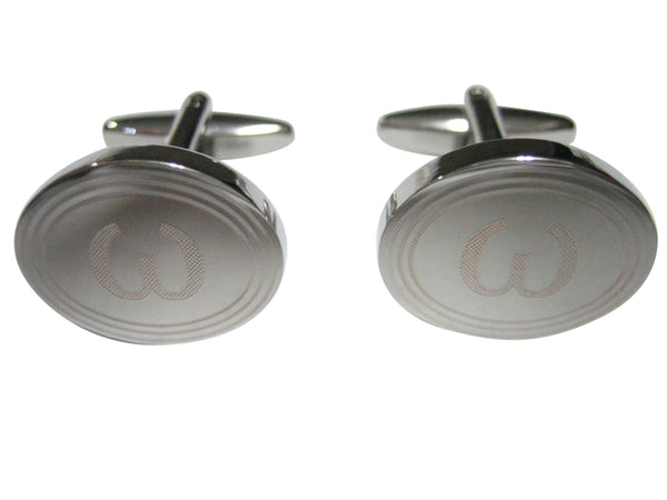 Silver Toned Etched Oval Greek Lowercase Letter Omega Cufflinks