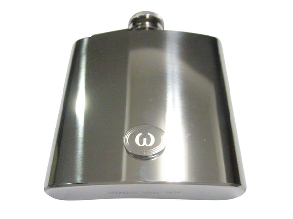Silver Toned Etched Oval Greek Lowercase Letter Omega Pendant 6oz Flask