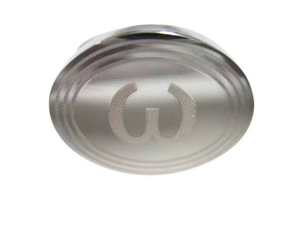 Silver Toned Etched Oval Greek Lowercase Letter Omega Pendant Adjustable Size Fashion Ring
