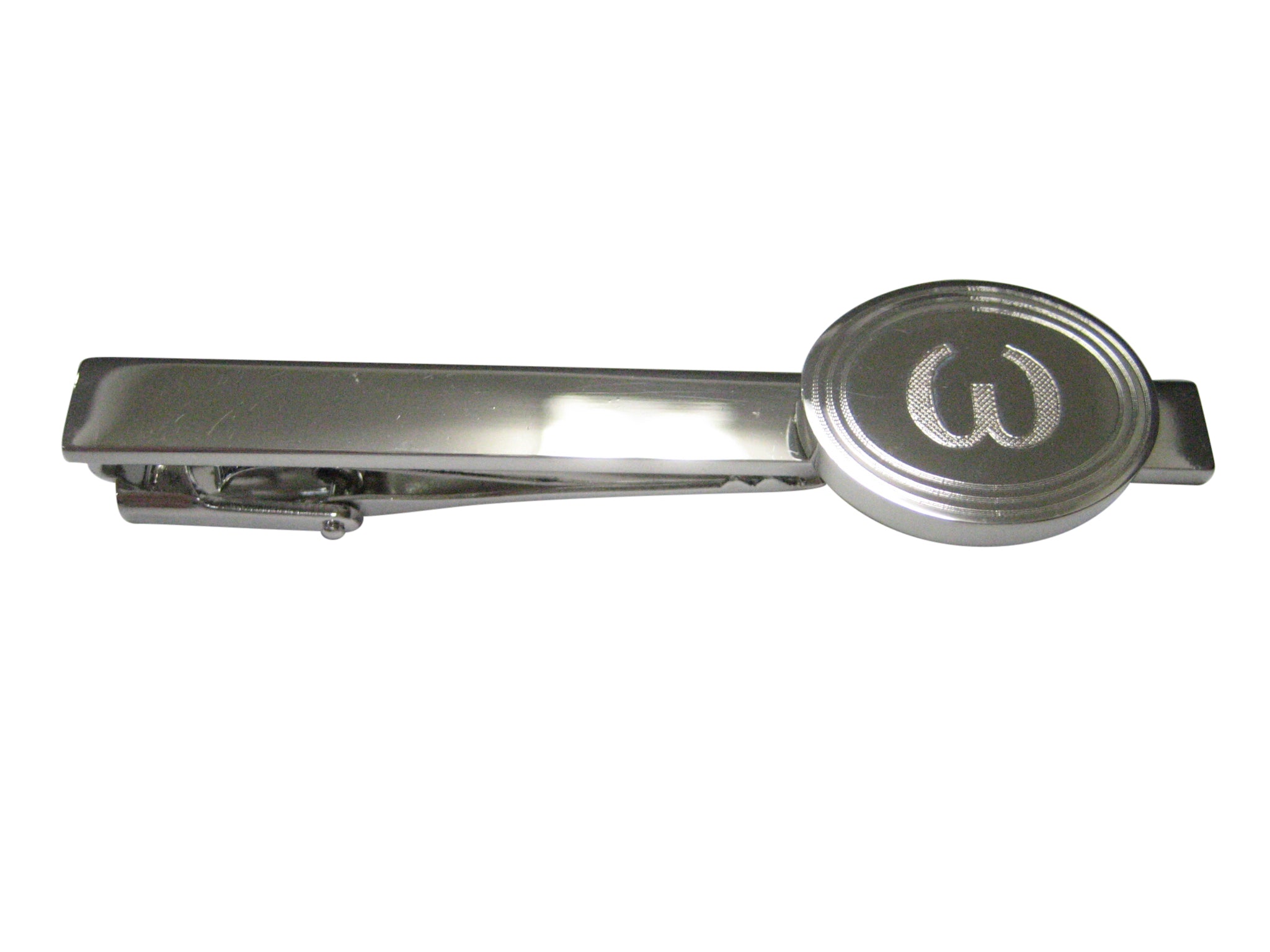 Silver Toned Etched Oval Greek Lowercase Letter Omega Pendant Tie Clip