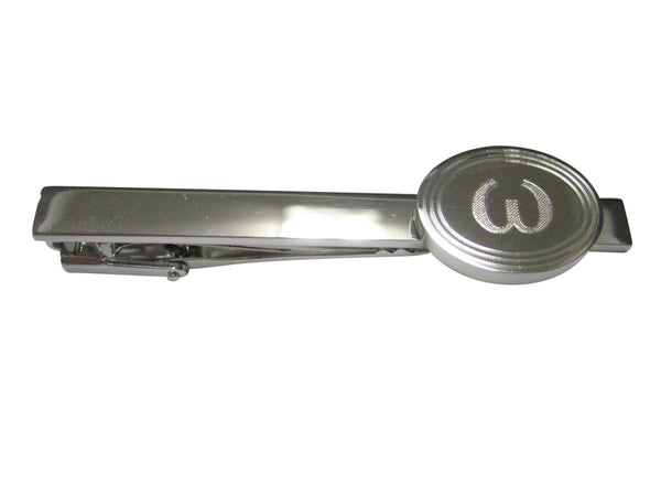 Silver Toned Etched Oval Greek Lowercase Letter Omega Pendant Tie Clip