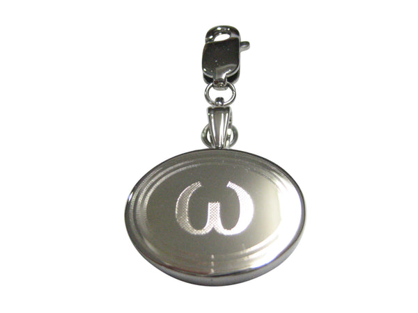 Silver Toned Etched Oval Greek Lowercase Letter Omega Pendant Zipper Pull Charm