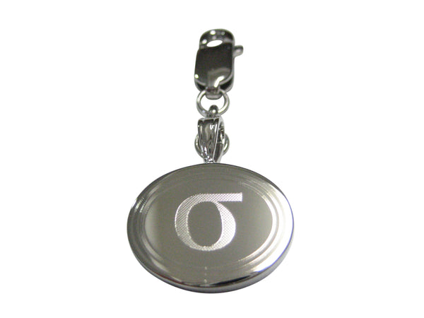 Silver Toned Etched Oval Greek Lowercase Letter Sigma Pendant Zipper Pull Charm