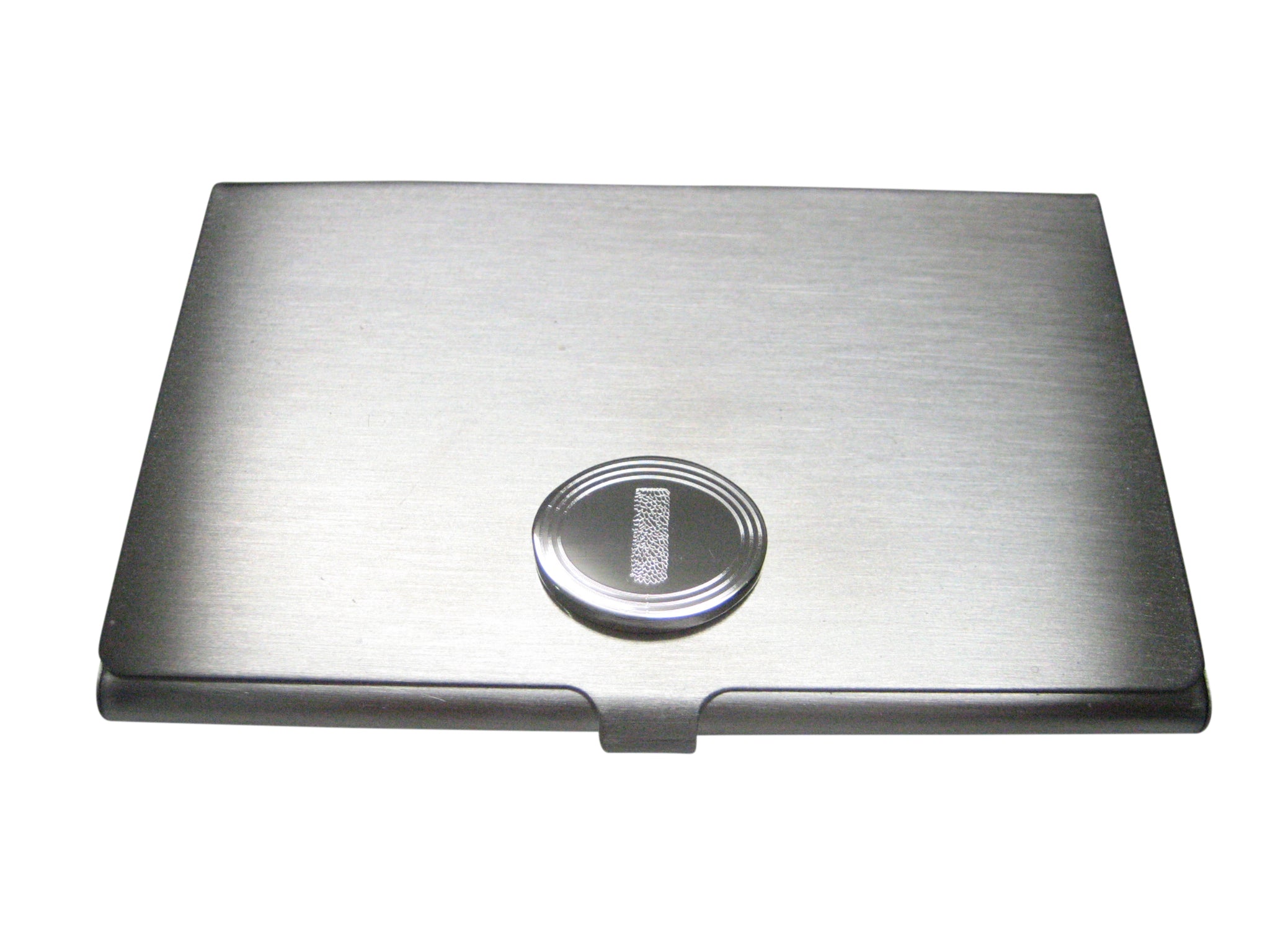 Silver Toned Etched Oval Helical Virus Business Card Holder