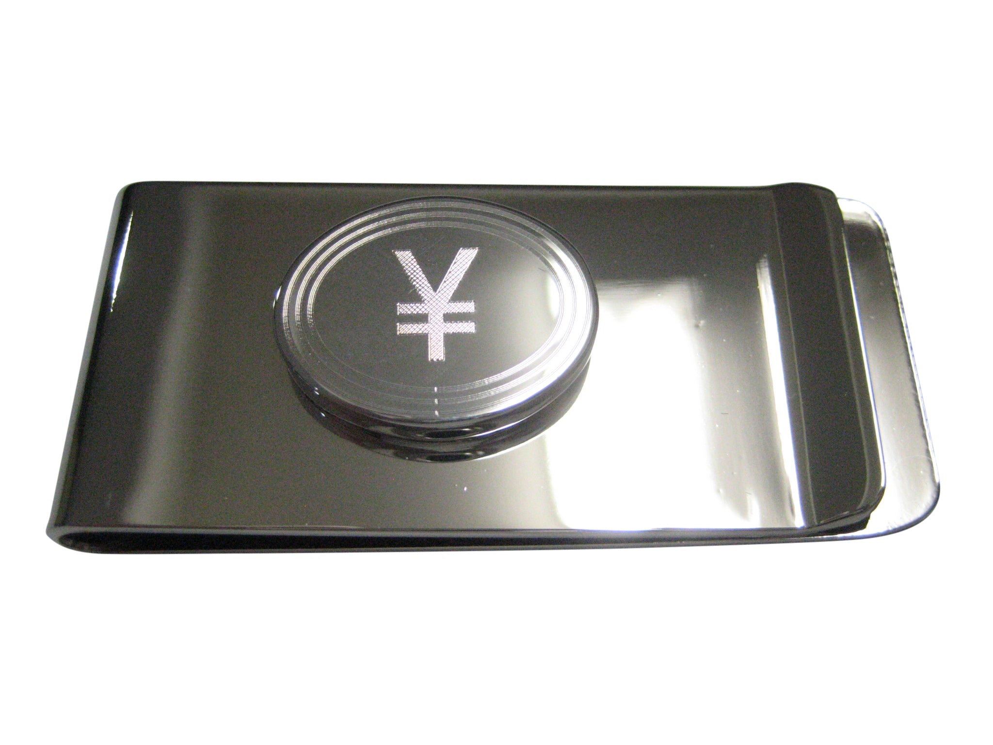 Silver Toned Etched Oval Japanese Yen Currency Sign Money Clip