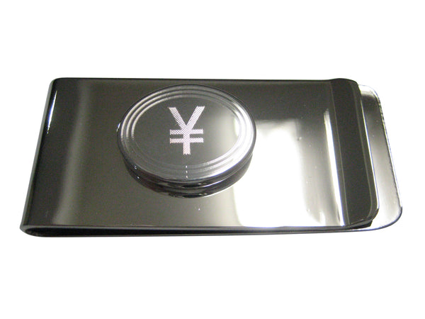 Silver Toned Etched Oval Japanese Yen Currency Sign Money Clip