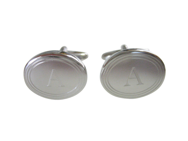 Silver Toned Etched Oval Letter A Monogram Cufflinks