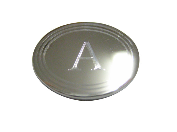 Silver Toned Etched Oval Letter A Monogram Magnet