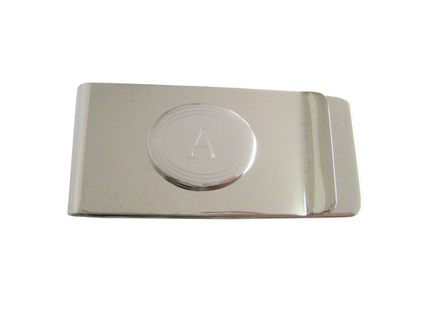 Silver Toned Etched Oval Letter A Monogram Money Clip