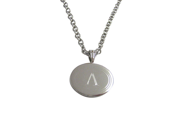 Silver Toned Etched Oval Letter A Monogram Pendant Necklace