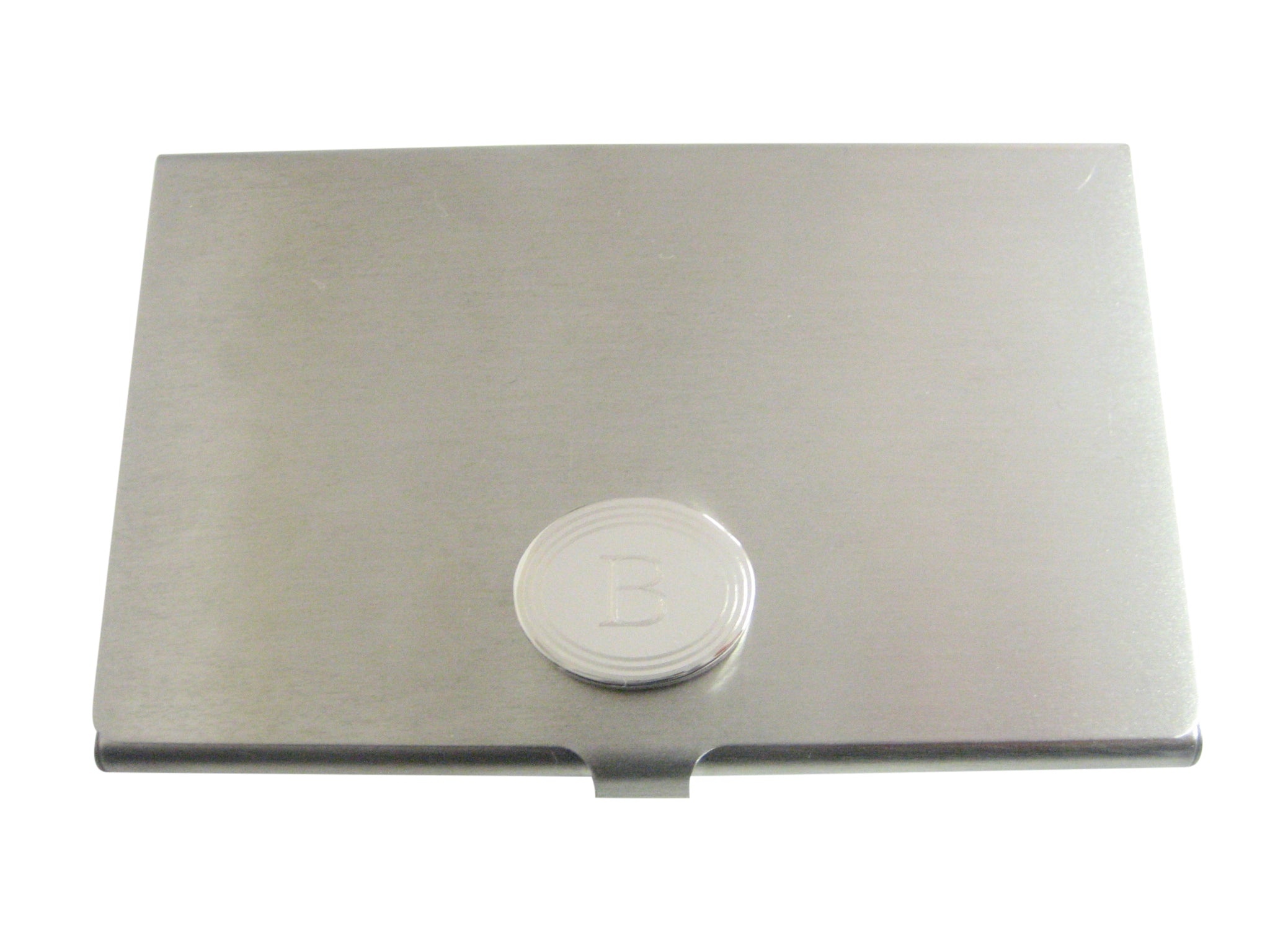 Silver Toned Etched Oval Letter B Monogram Business Card Holder