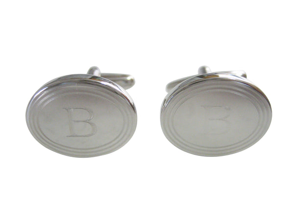 Silver Toned Etched Oval Letter B Monogram Cufflinks