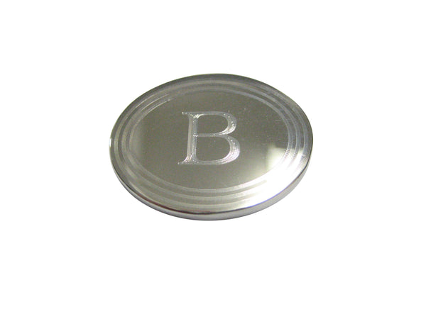 Silver Toned Etched Oval Letter B Monogram Magnet