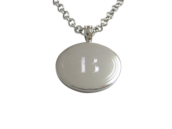Silver Toned Etched Oval Letter B Monogram Pendant Necklace