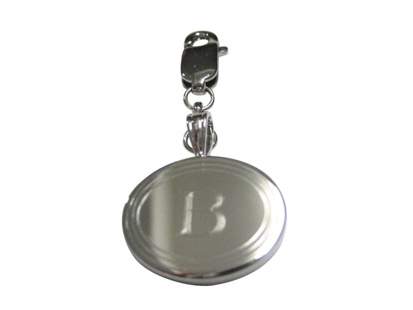 Silver Toned Etched Oval Letter B Monogram Pendant Zipper Pull Charm