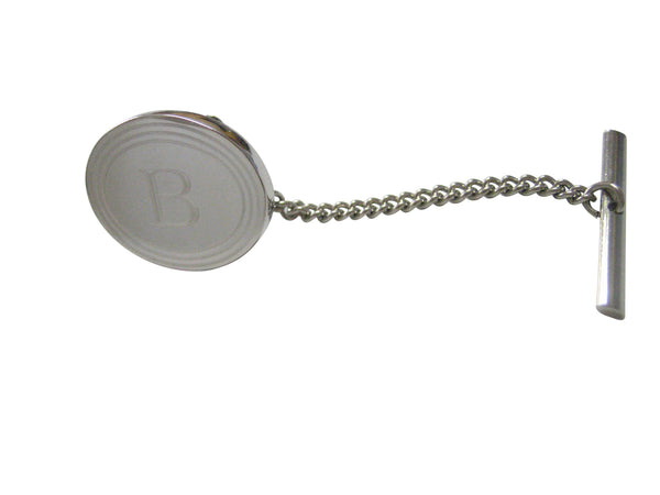 Silver Toned Etched Oval Letter B Monogram Tie Tack