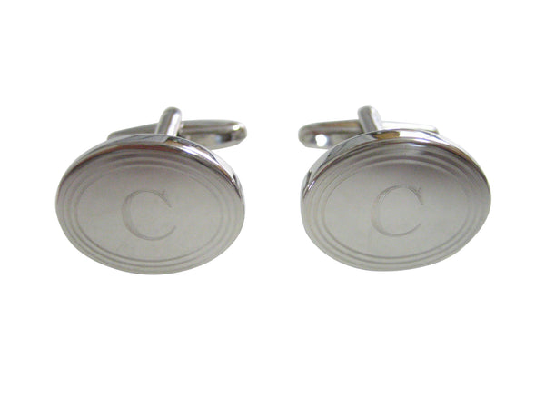 Silver Toned Etched Oval Letter C Monogram Cufflinks