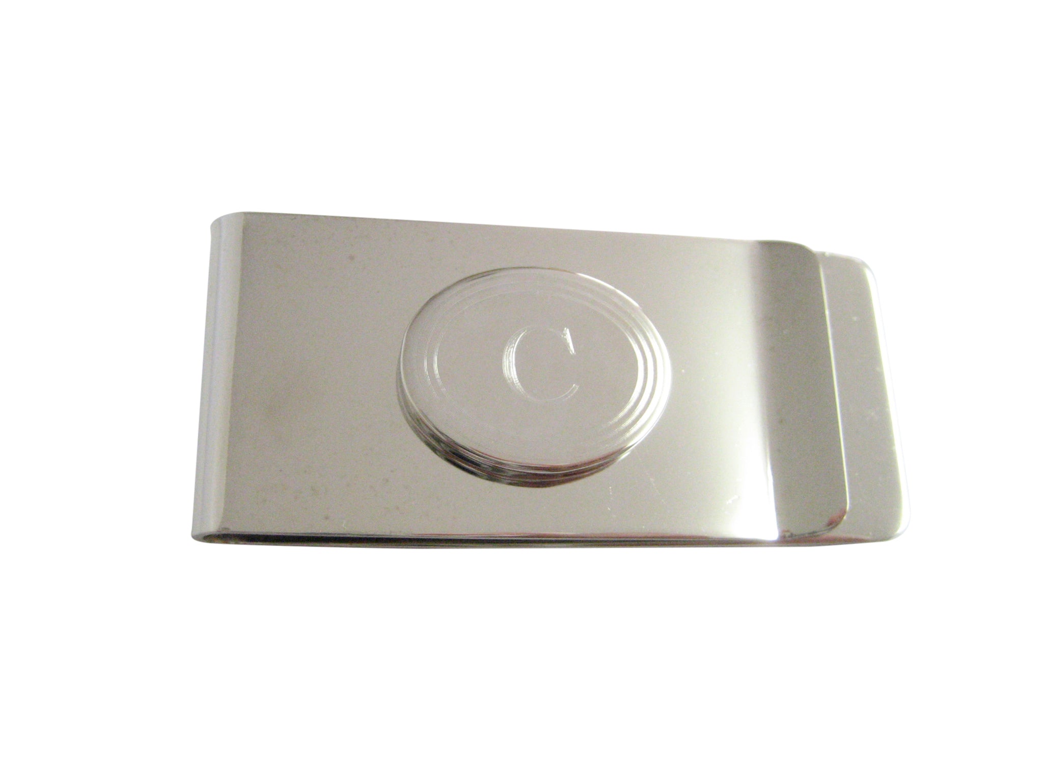 Silver Toned Etched Oval Letter C Monogram Money Clip