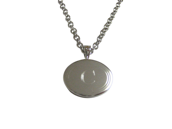 Silver Toned Etched Oval Letter C Monogram Pendant Necklace