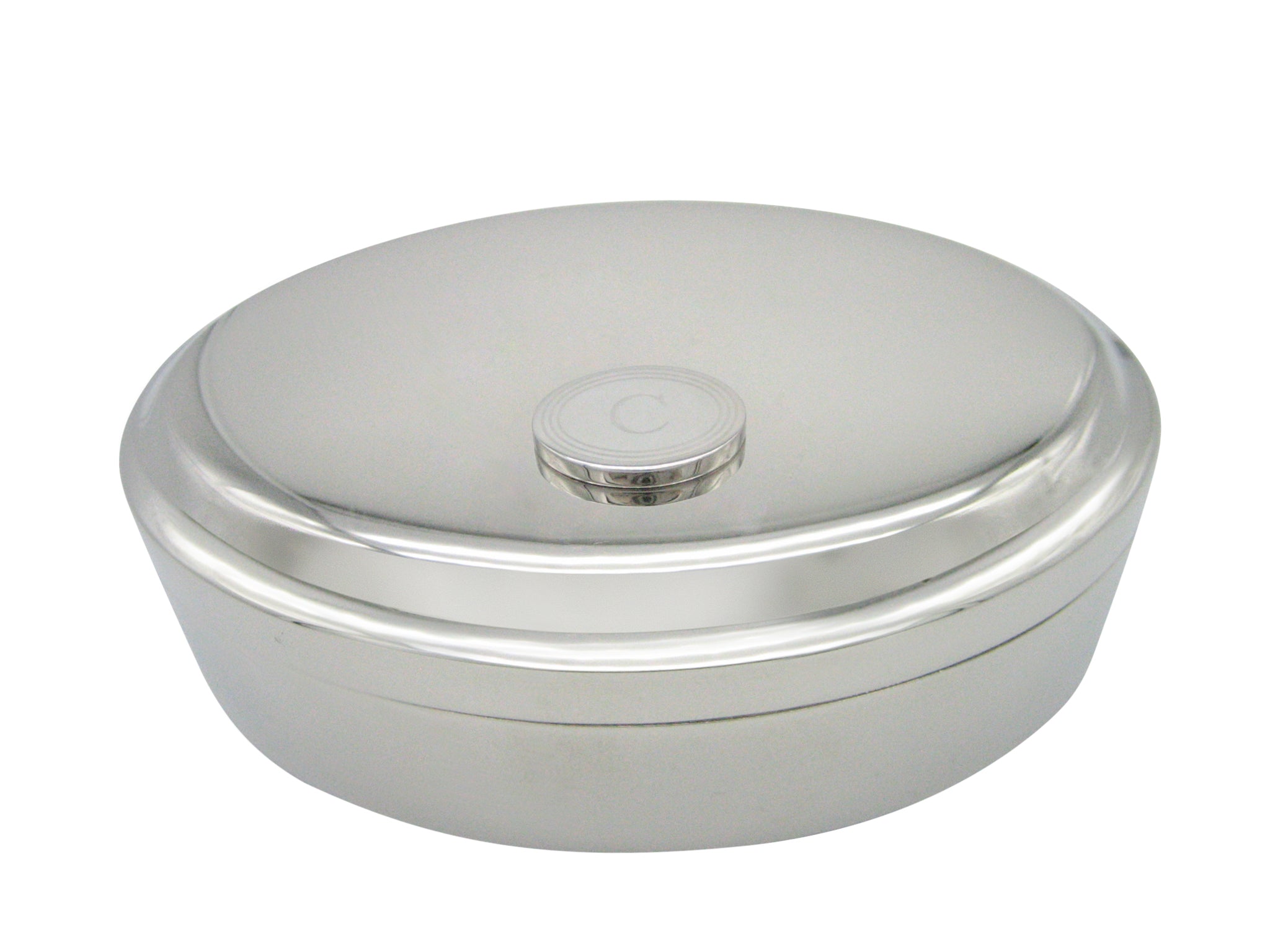 Silver Toned Etched Oval Letter C Monogram Pendant Oval Trinket Jewerly Box