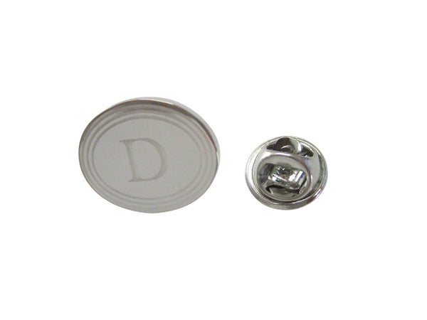 Silver Toned Etched Oval Letter D Monogram Lapel Pin