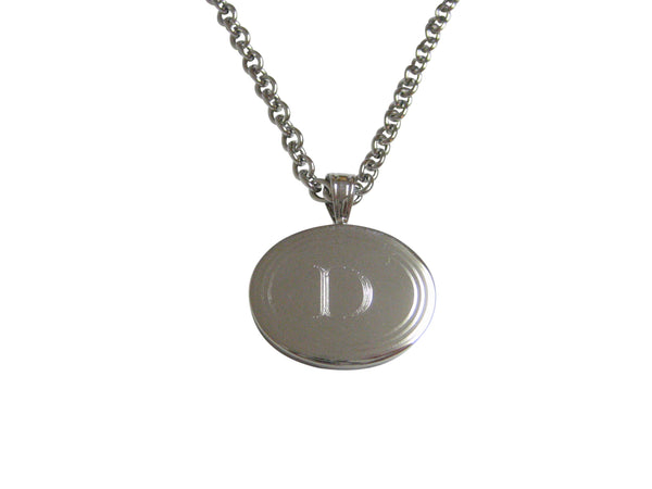 Silver Toned Etched Oval Letter D Monogram Pendant Necklace