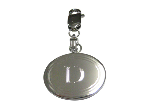 Silver Toned Etched Oval Letter D Monogram Pendant Zipper Pull Charm