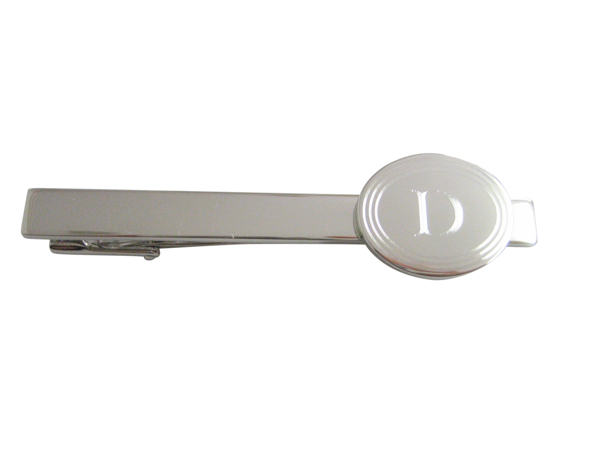 Silver Toned Etched Oval Letter D Monogram Square Tie Clip