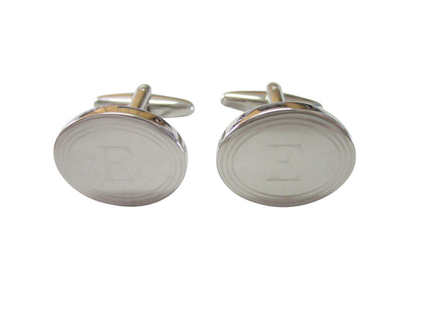 Silver Toned Etched Oval Letter E Monogram Cufflinks
