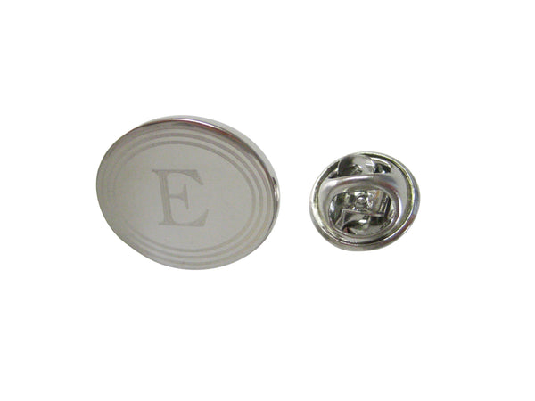 Silver Toned Etched Oval Letter E Monogram Lapel Pin
