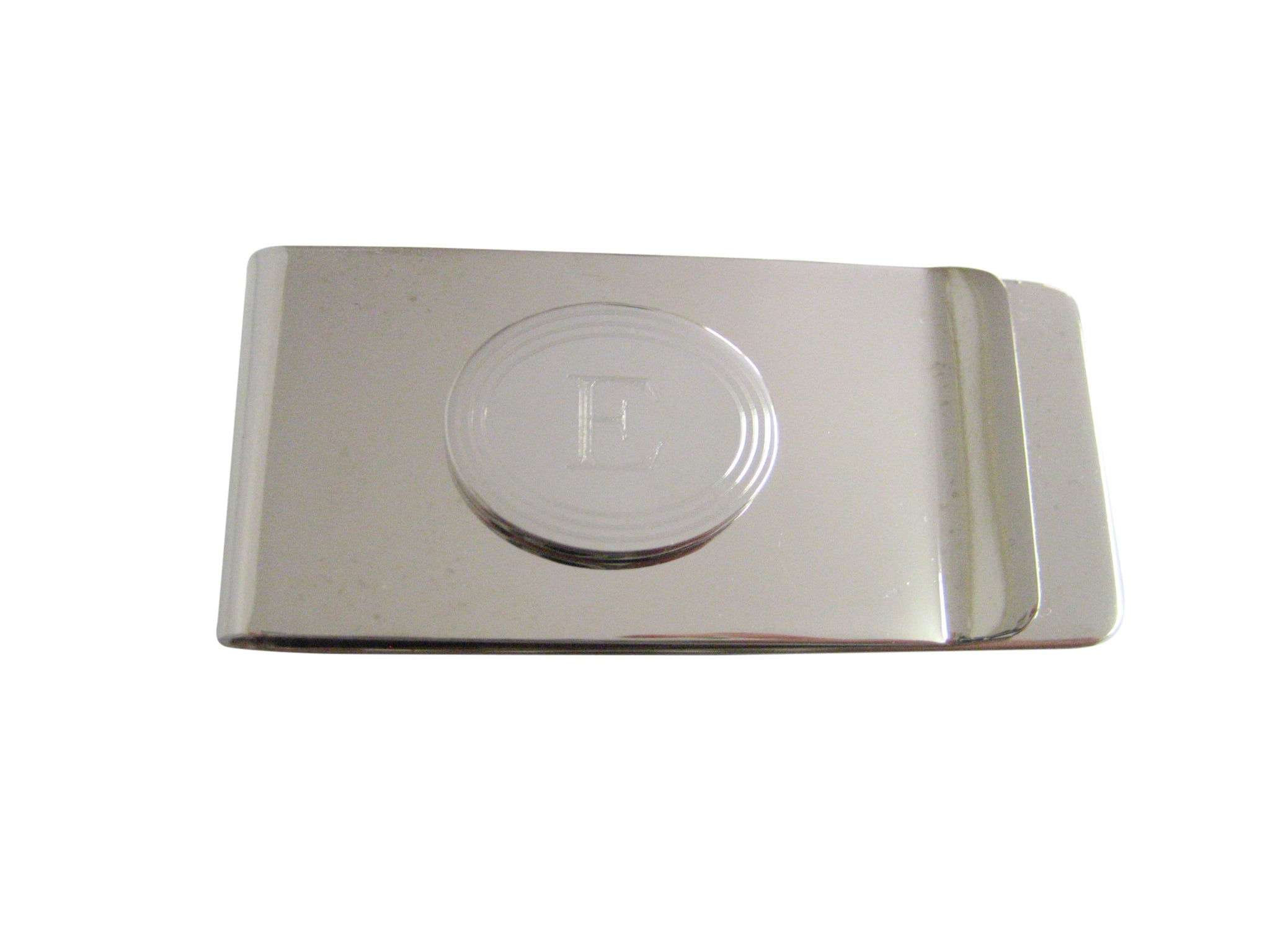 Silver Toned Etched Oval Letter E Monogram Money Clip