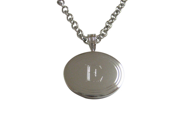Silver Toned Etched Oval Letter E Monogram Pendant Necklace