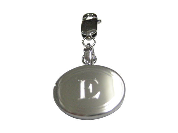 Silver Toned Etched Oval Letter E Monogram Pendant Zipper Pull Charm