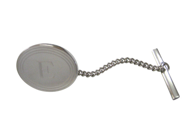 Silver Toned Etched Oval Letter E Monogram Tie Tack