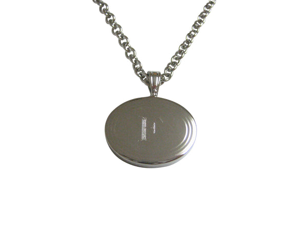 Silver Toned Etched Oval Letter F Monogram Pendant Necklace