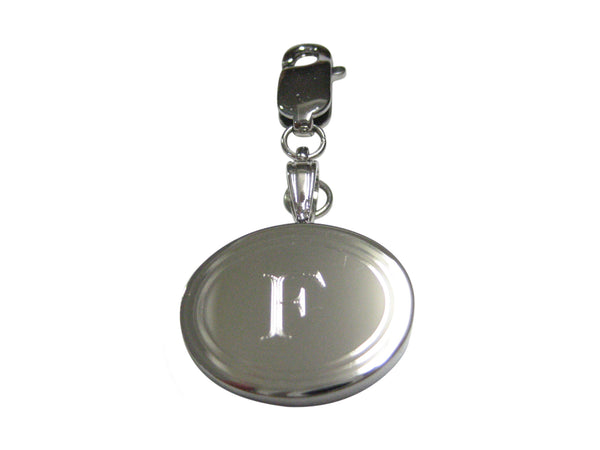 Silver Toned Etched Oval Letter F Monogram Pendant Zipper Pull Charm