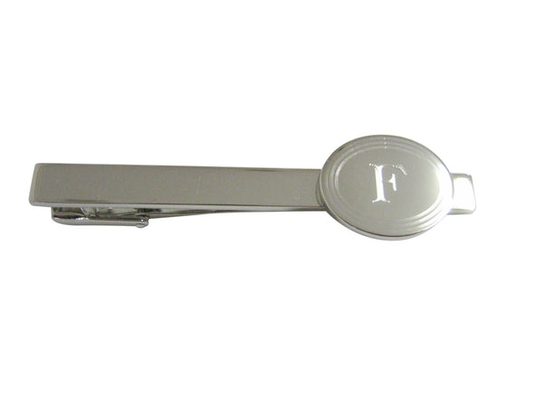 Silver Toned Etched Oval Letter F Monogram Square Tie Clip