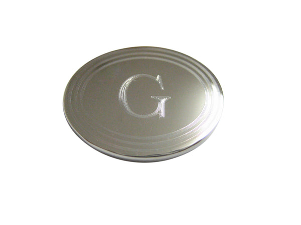 Silver Toned Etched Oval Letter G Monogram Magnet
