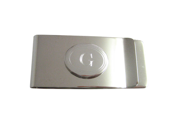 Silver Toned Etched Oval Letter G Monogram Money Clip