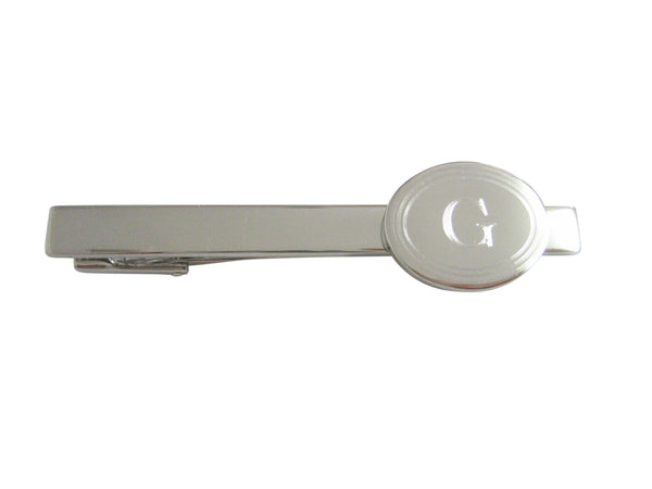 Silver Toned Etched Oval Letter G Monogram Square Tie Clip