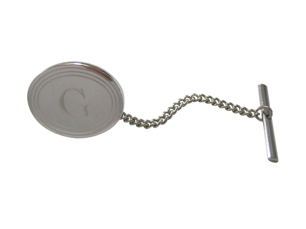 Silver Toned Etched Oval Letter G Monogram Tie Tack