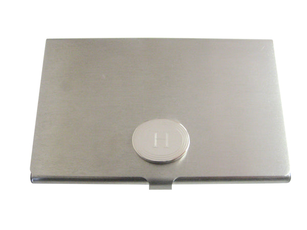 Silver Toned Etched Oval Letter H Monogram Business Card Holder