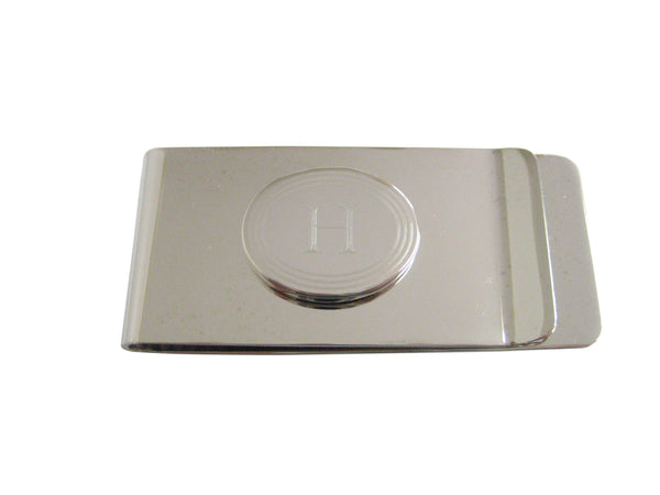 Silver Toned Etched Oval Letter H Monogram Money Clip