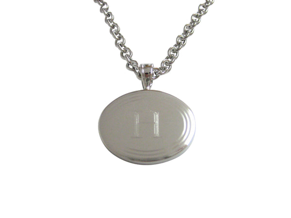 Silver Toned Etched Oval Letter H Monogram Pendant Necklace