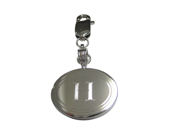 Silver Toned Etched Oval Letter H Monogram Pendant Zipper Pull Charm